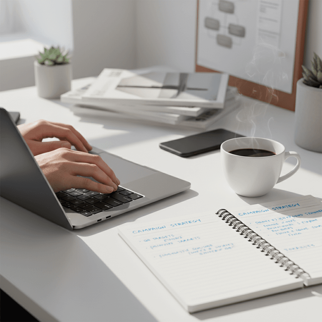 Marketing professional working at a modern desk