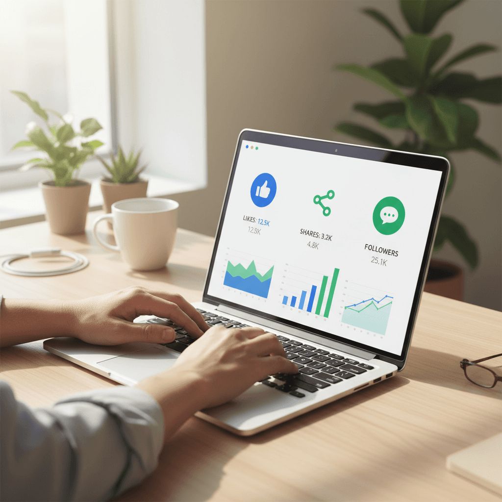 Social media management dashboard on laptop