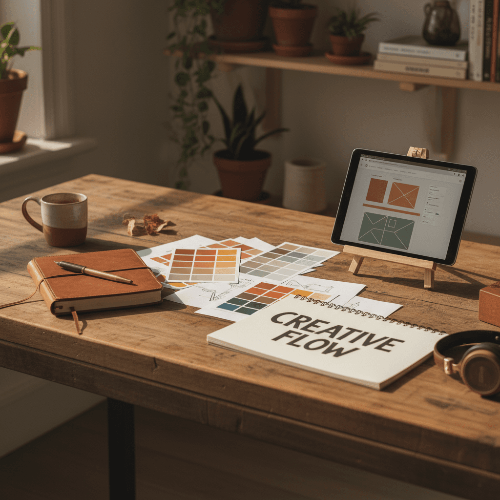 Content creation workspace with design mockups