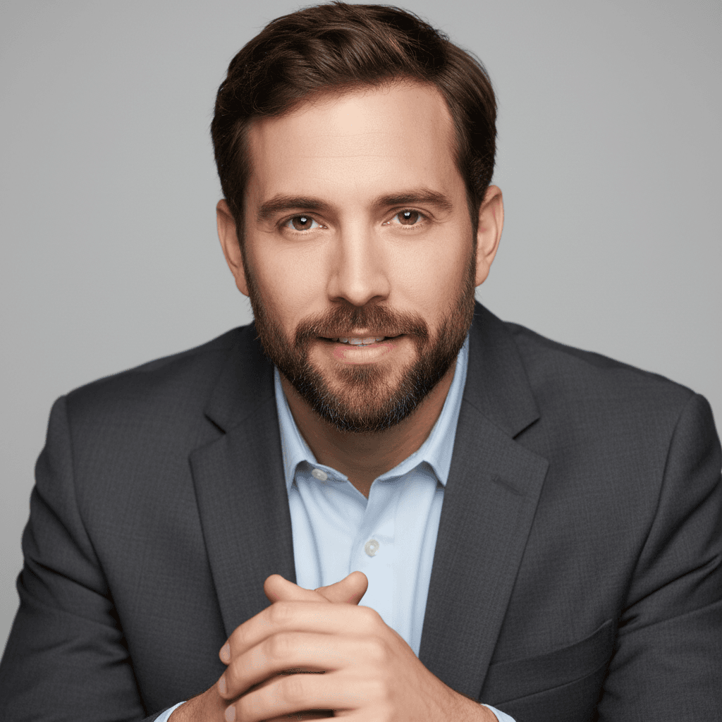 Professional actor headshot against neutral gray background with confident, natural expression and studio lighting.